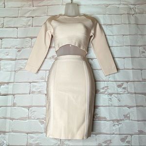 Bodycon Band Cropped Top Pencil Skirt Set Full Zipper Light powder Pink